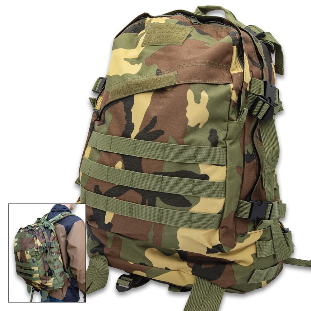 Full image of the camo All-Purpose Backpack. image number 0